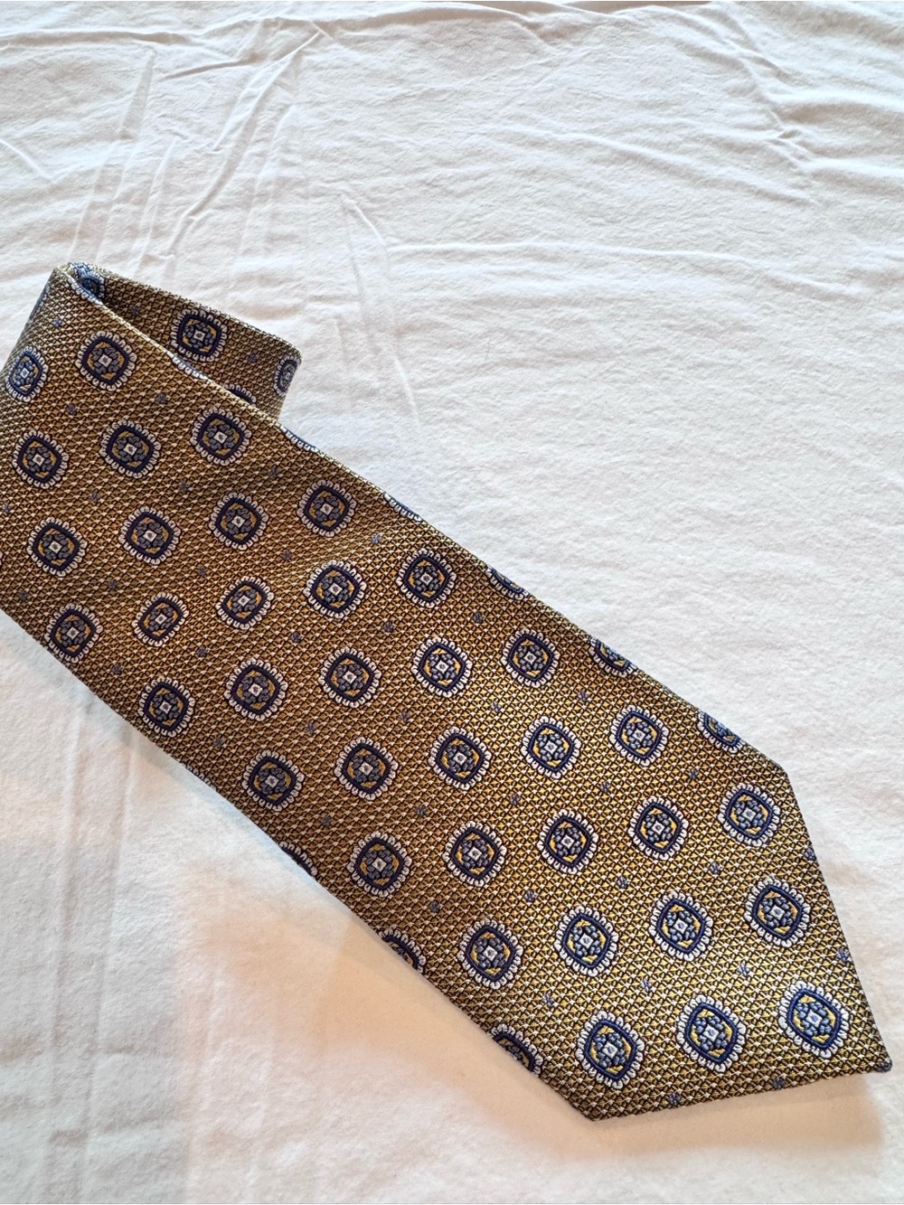 Piattelli Gold and Navy Medallion Silk Tie